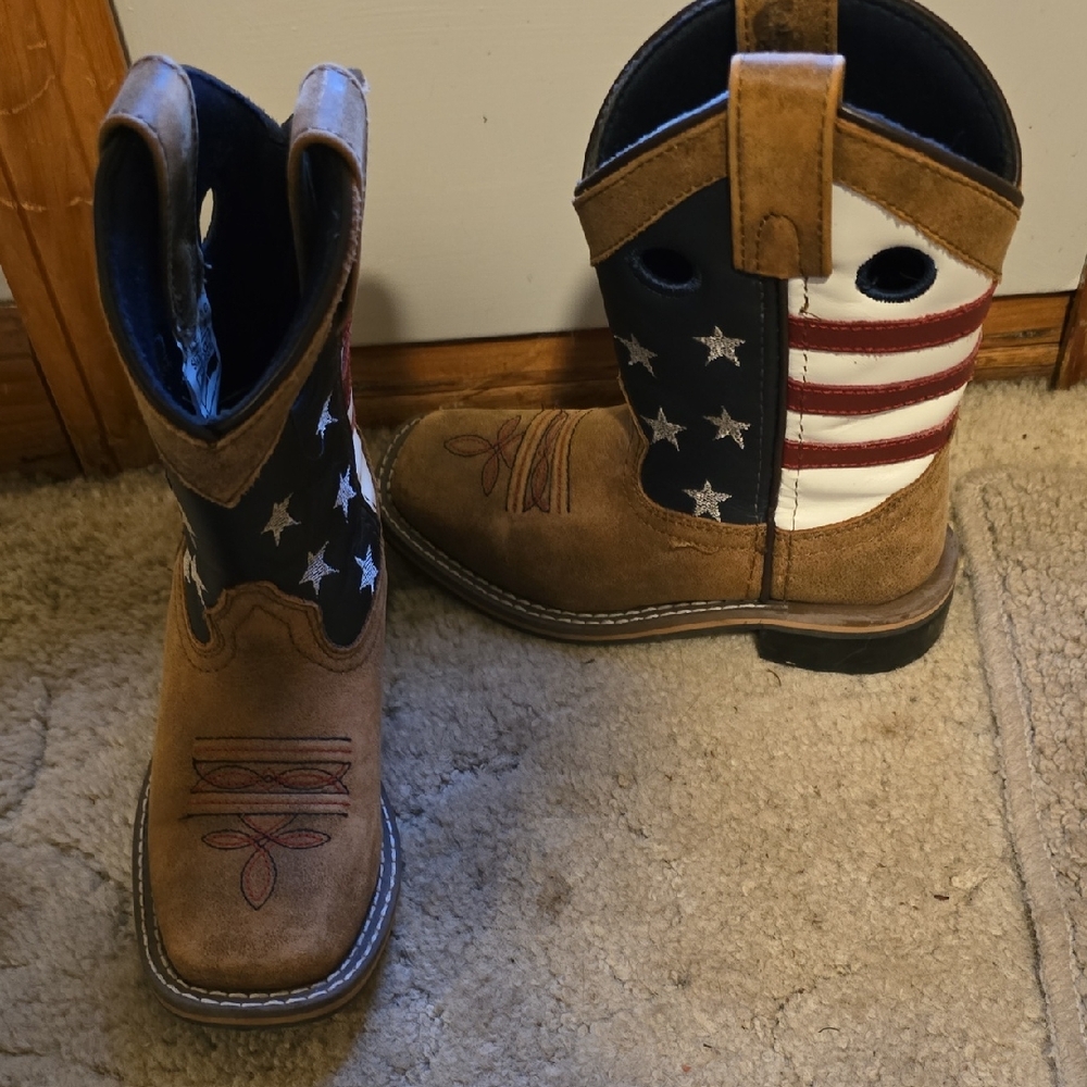 Kids Star-Spangled Cowboy Boots - Brown, Blue, and White